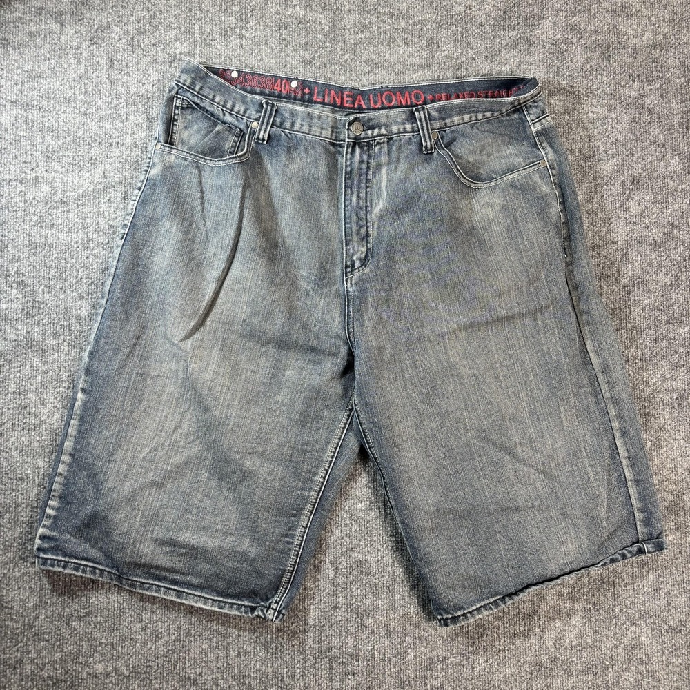 Linea Uomo Denim Shorts Mens 40 Blue Medium Wash Bermuda Relaxed Fit Casual